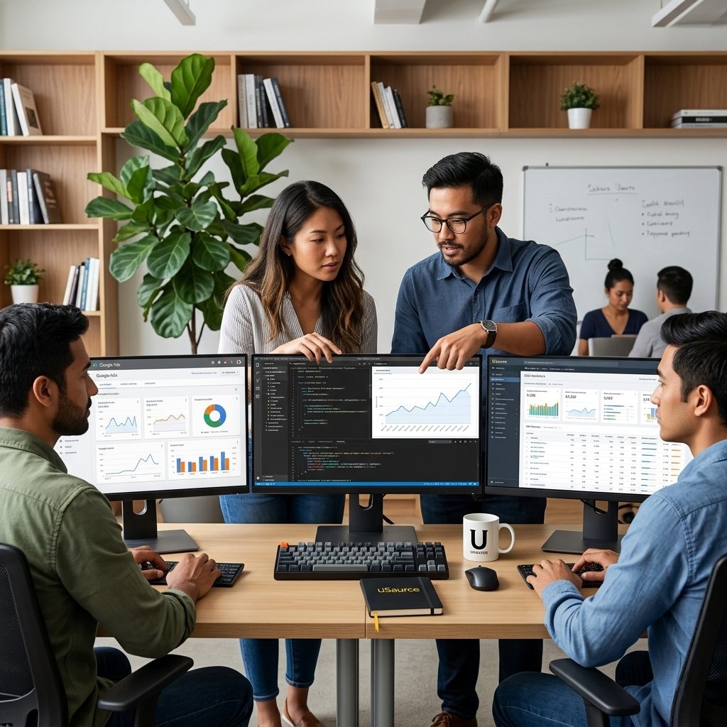 Email marketing specialist managing campaigns and automation, supported by a Philippines-based team from USource